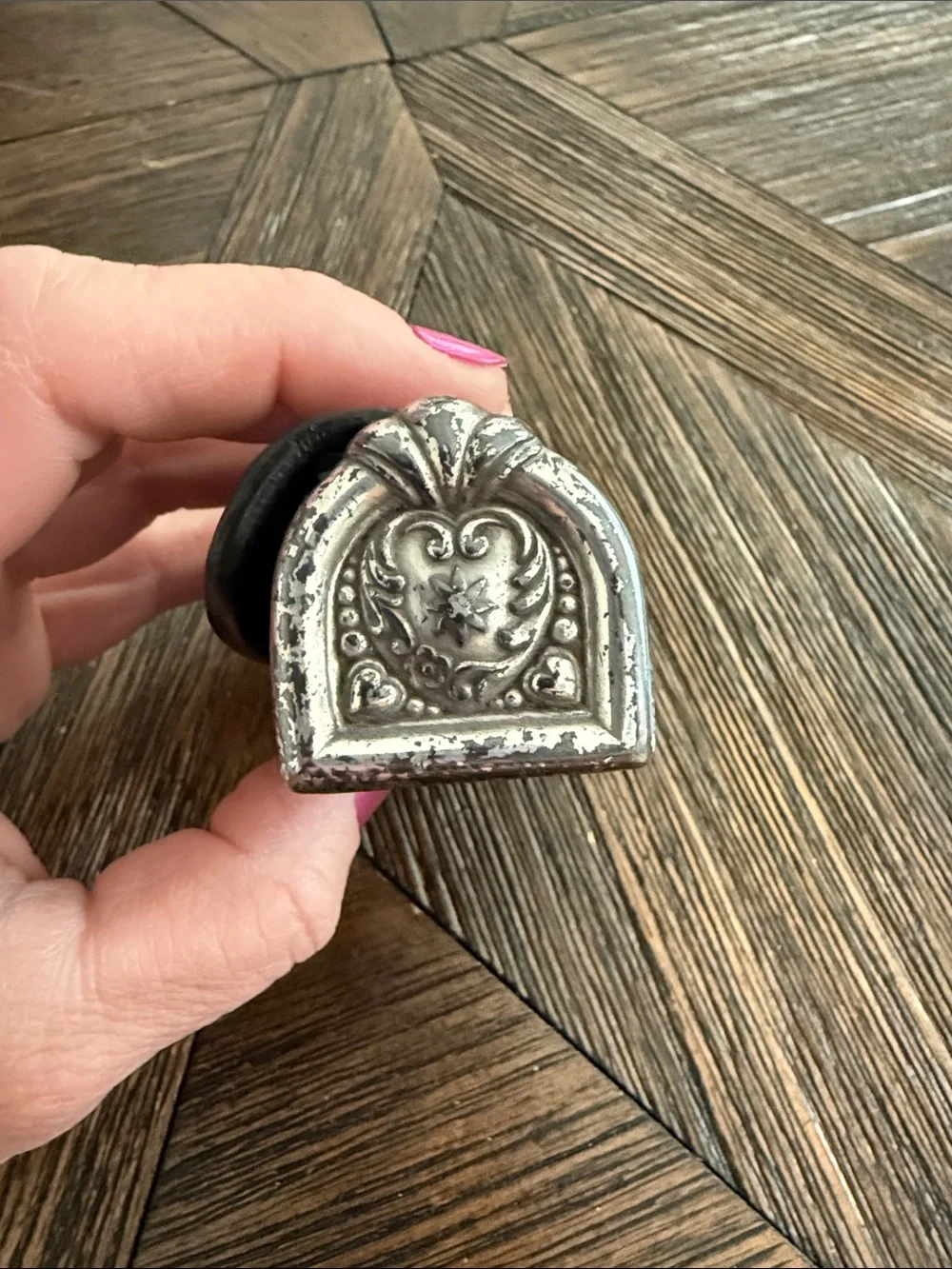 Brighton Black Croc Embossed Leather Lipstick Case Heart Snap Mirror Makeup Hold